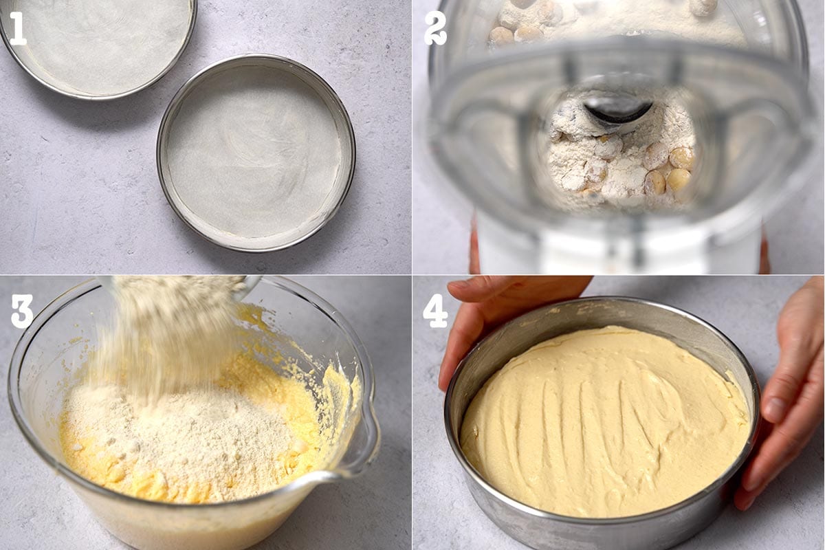 4 steps of making macadamia cake layers