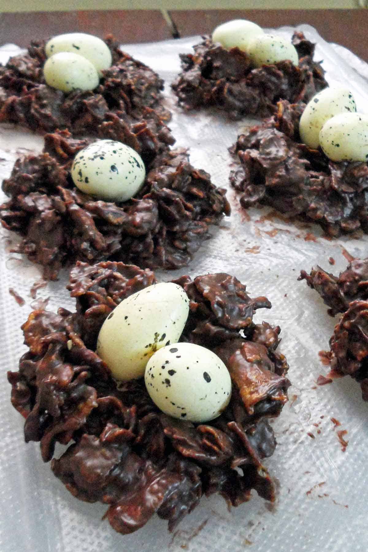 chocolate cornflake clusters with egg candy