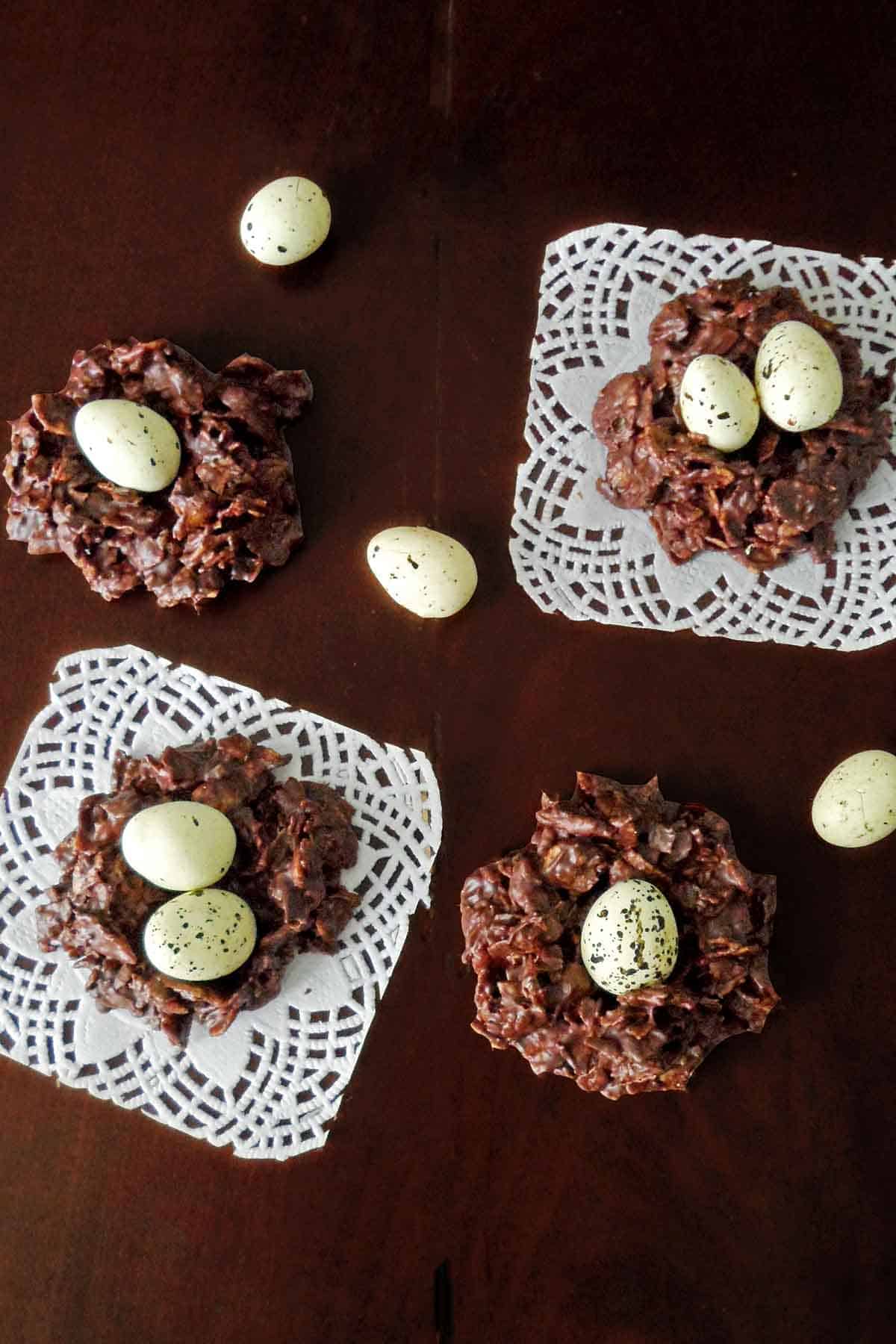 cornflakes easter nests with chocolate candy eggs
