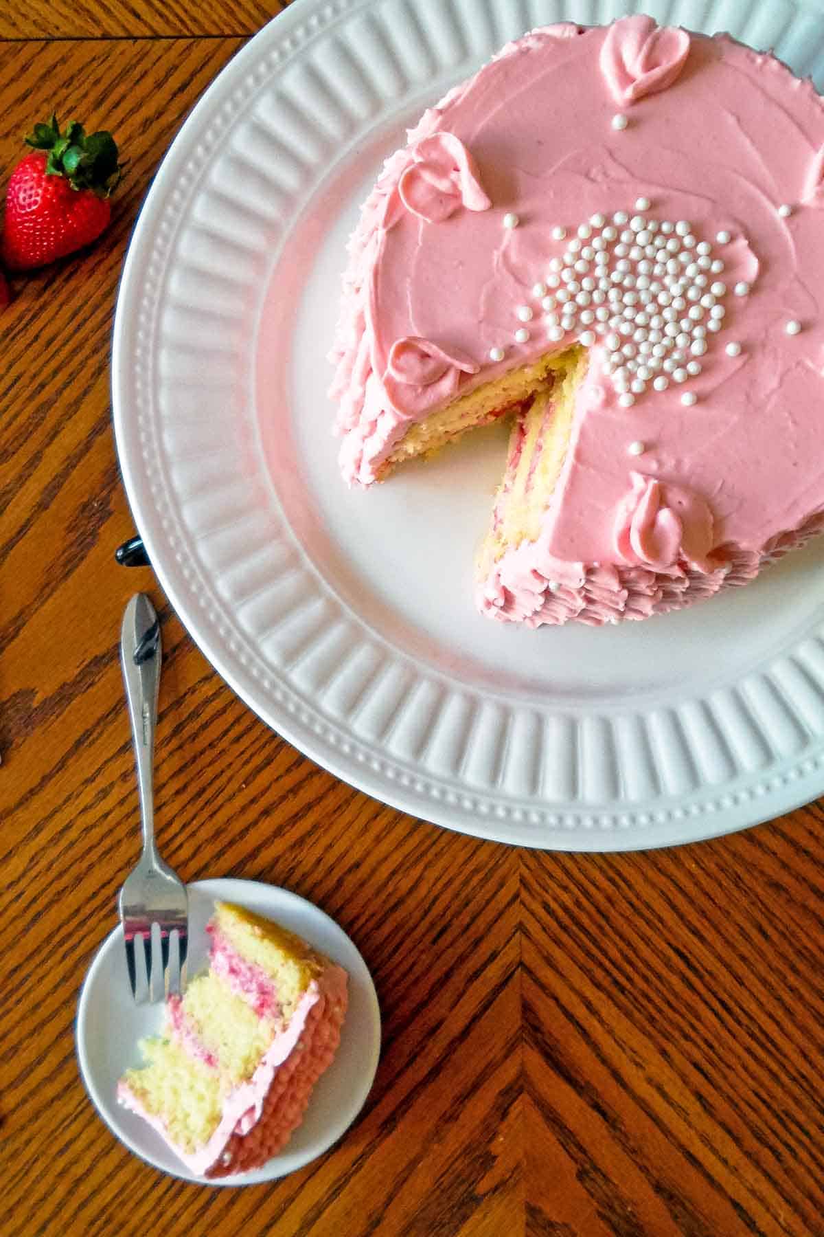 Strawberry Vanilla Cake and slice