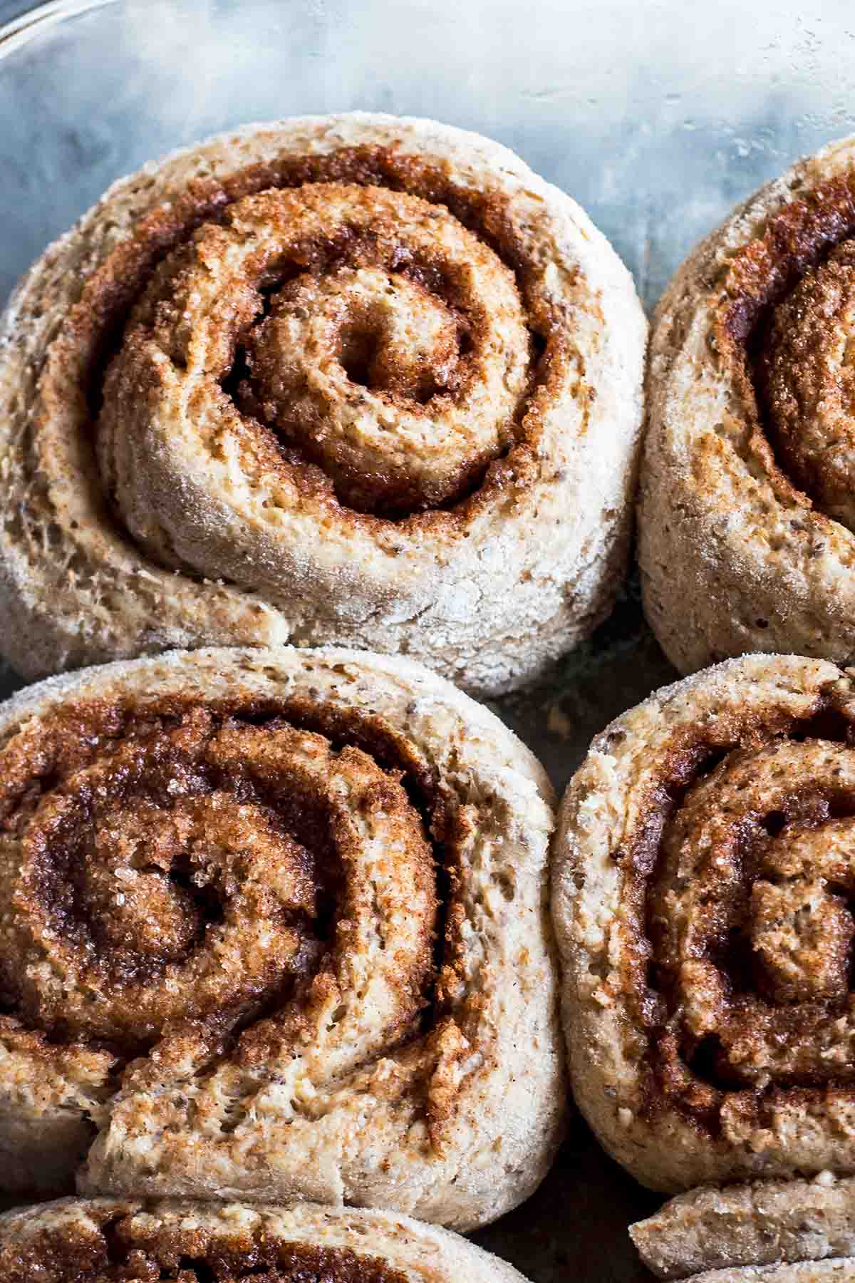 Healthy cinnamon rolls after baking before adding icing