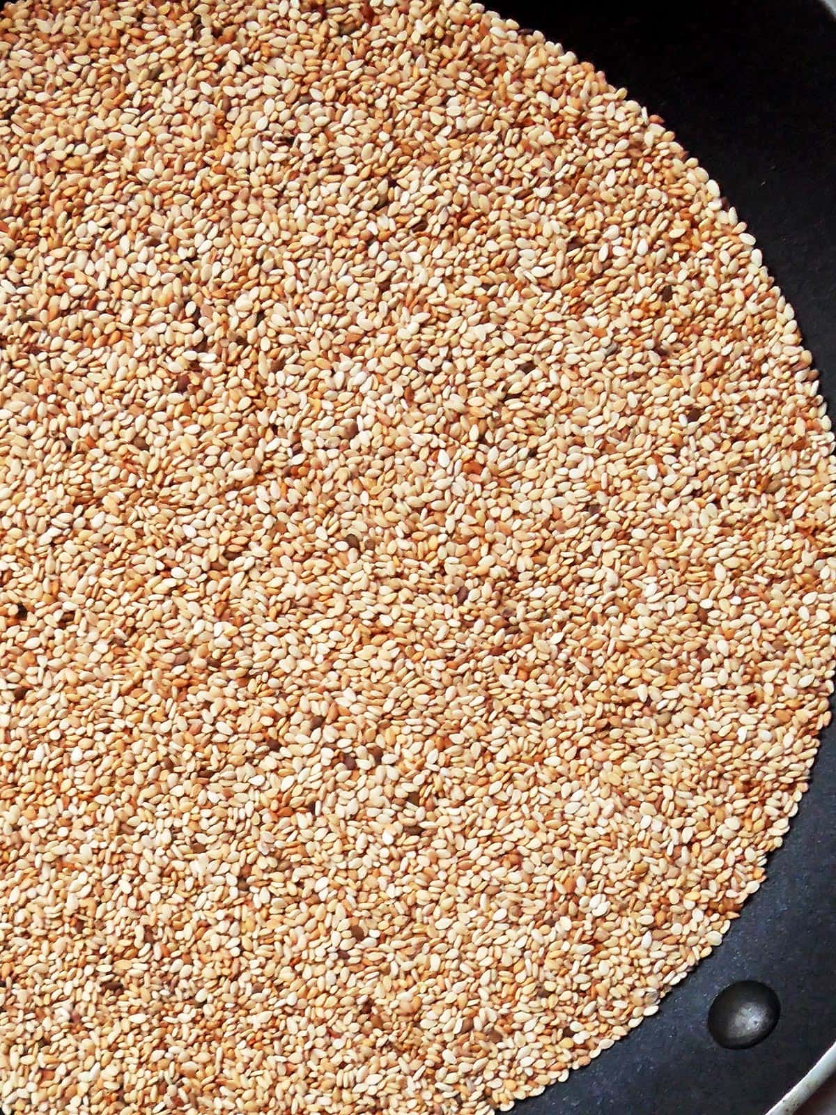 Toasted Sesame Seeds in Pan