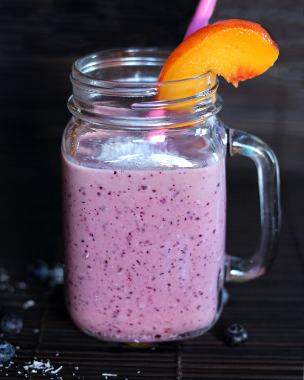Blueberry Coconut Smoothie with Peaches