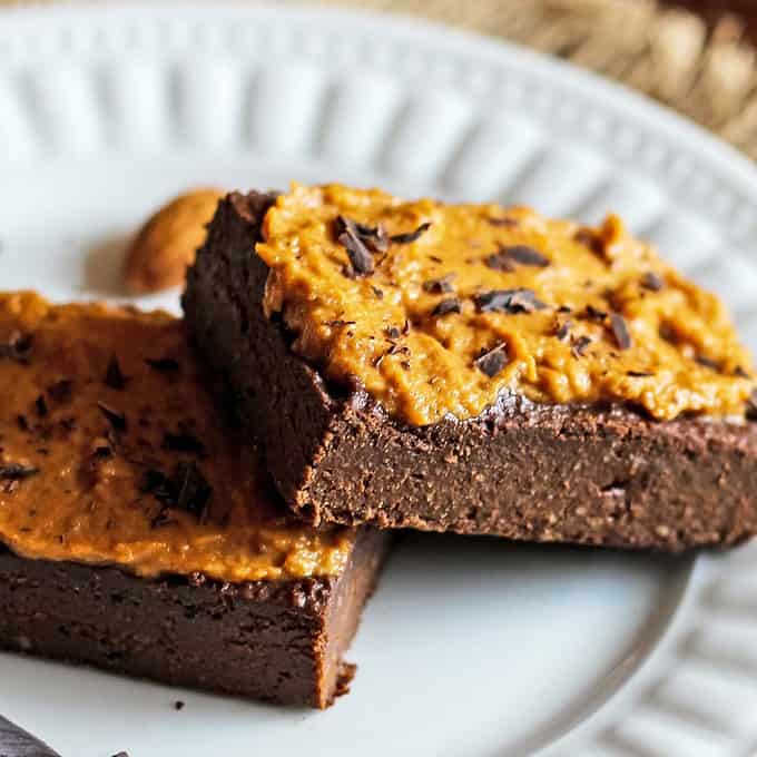 gluten free pumpkin brownie slices on a white plate