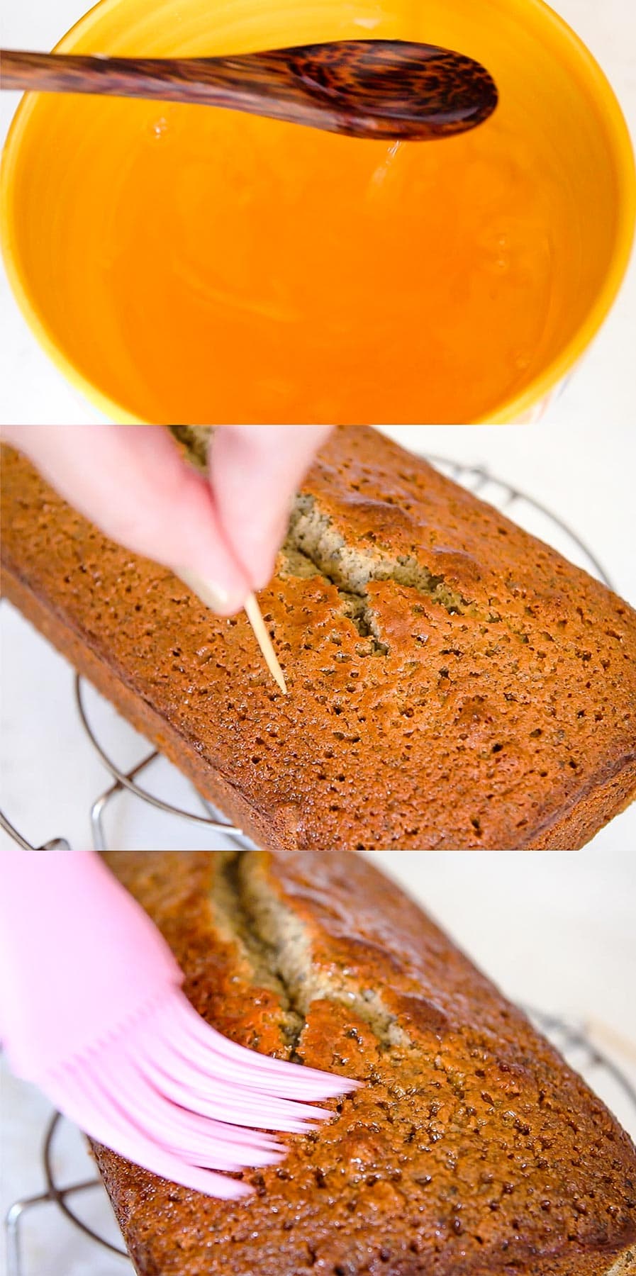 Brushing Honey Lemon Syrup on Loaf
