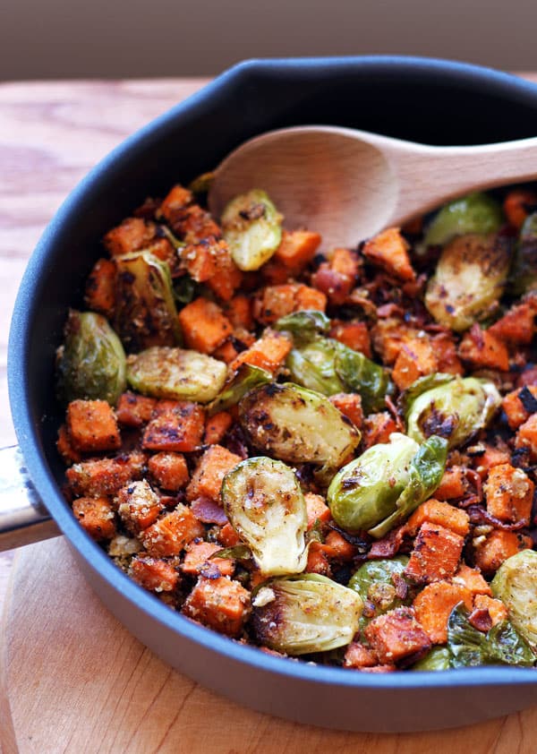 Cooked Sweet Potatoes and Brussels Sprouts