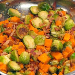 Sweet Potato Brussels Sprouts Hash in Pan
