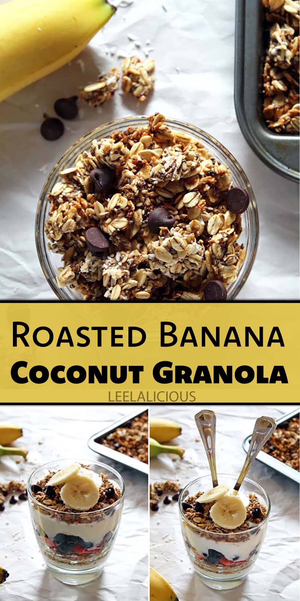 Healthy Roasted Banana Coconut Granola