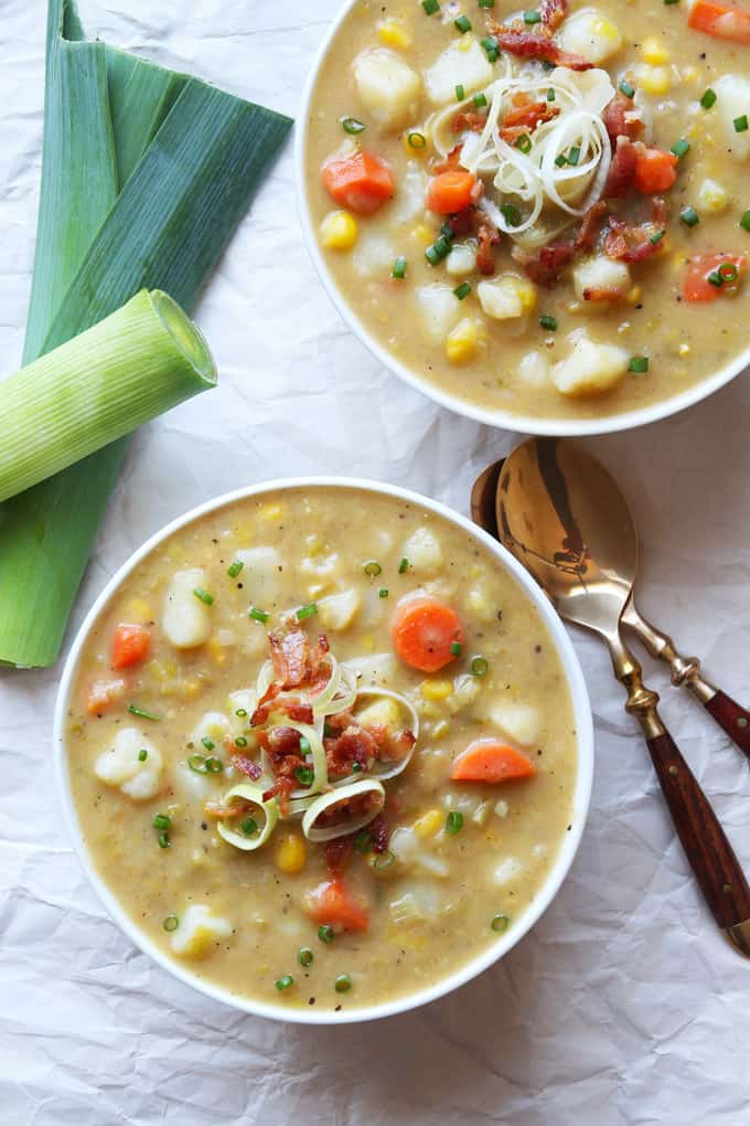 Vegetable Leek Soup in Bowls