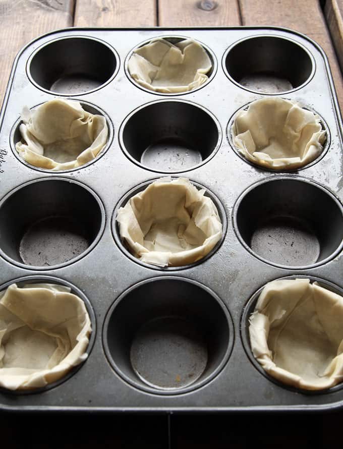 Placing Phyllo Dough in Cups