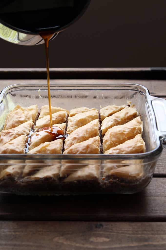 Drizzling Baklava with Maple