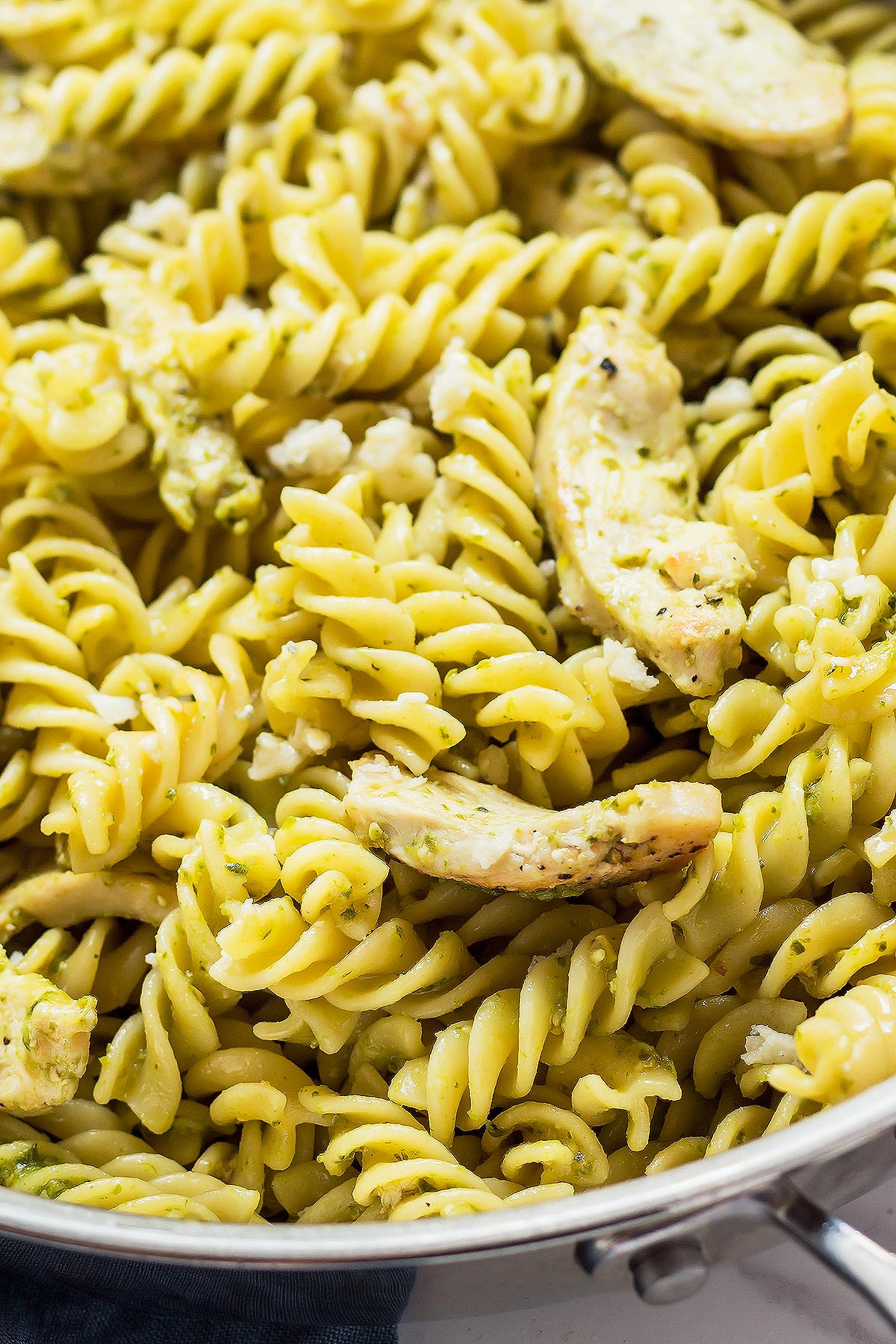 Pesto Pasta with Chicken Closeup