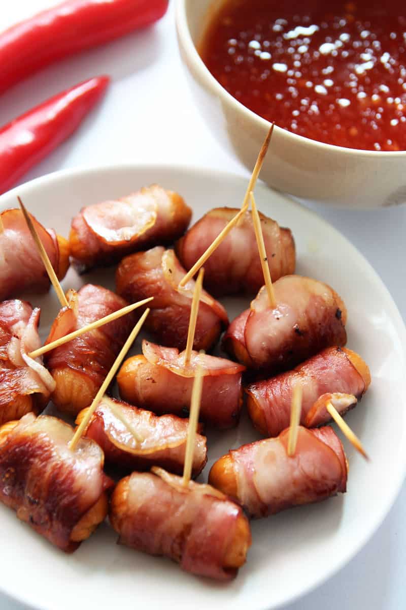 Bacon Wrapped Weenies with Toothpicks
