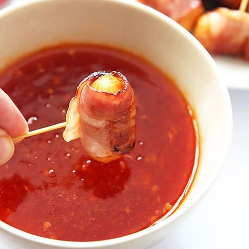 Bacon Wrapped Weenies Recipe with Sweet Chili Sauce