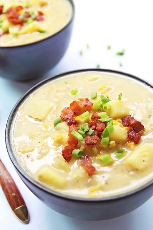 Potato Corn Chowder With Bacon Recipe (Instant Pot Option) » LeelaLicious