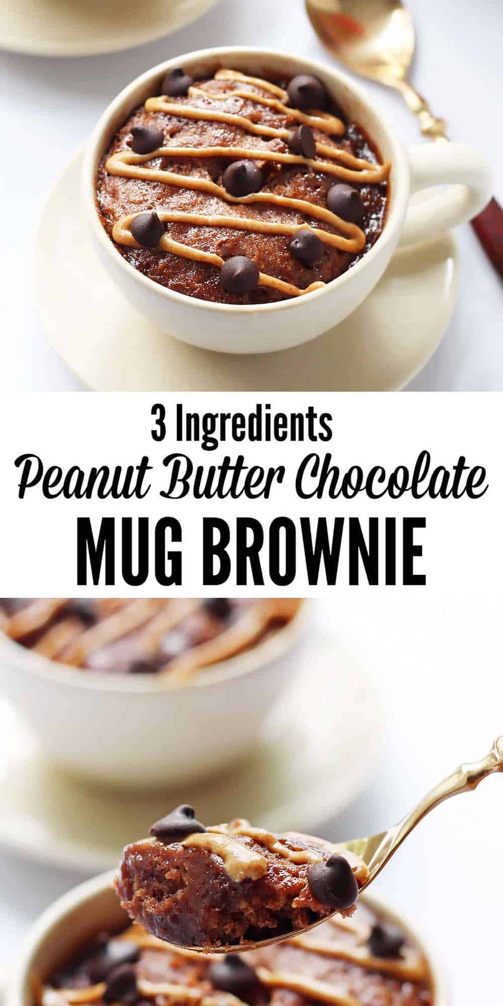 3 Ingredients Peanut Butter Chocolate Mug Brownie