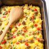 This easy breakfast casserole is a complete with eggs, potatoes and sausage. The overnight option makes this gluten free and clean eating recipe a perfect Christmas morning breakfast.