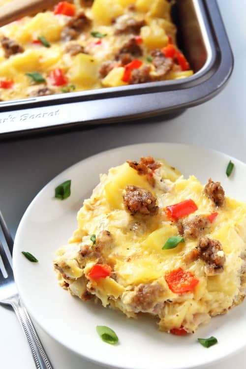 Breakfast Casserole with Eggs, Potatoes and Sausage » LeelaLicious