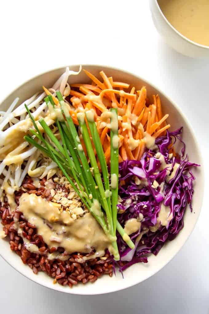 15 Super Bowl Recipes To Feel More Satisfied In Life - Thai Style Buddha Bowl with Peanut Sauce