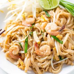 This is THE BEST Shrimp Pad Thai Recipe! I learnt it in a cooking class in Chiang Mai. The gluten free noodle stir fry tastes just like on the streets of Thailand.