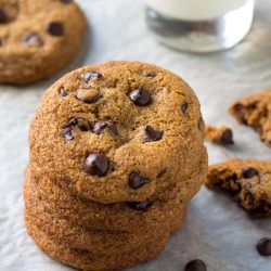 These whole grain Spelt Chocolate Chip Cookies are a clean eating dessert made with coconut oil and unrefined sugar.