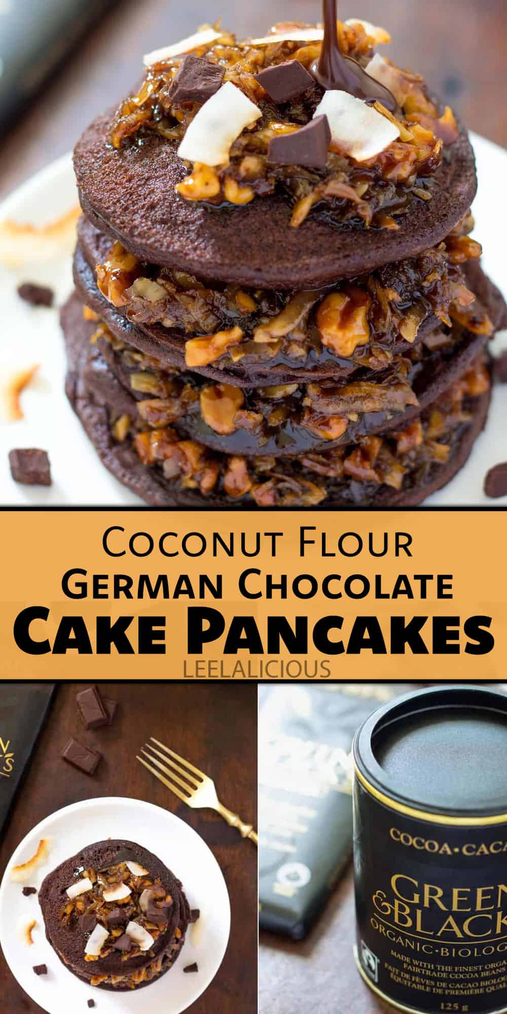 Coconut Flour German Chocolate Cake Pancakes