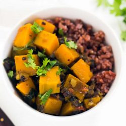 This Butternut Squash Black Bean Curry is a hearty vegan comfort food dish. It is made 'from scratch' without the need for curry paste and is delicious served with steamed rice.