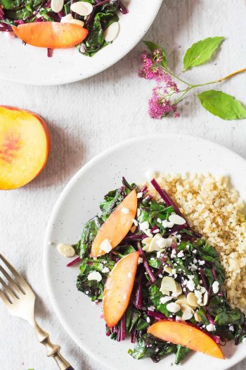 Sautéed Beet Greens with Nectarines + Feta » LeelaLicious