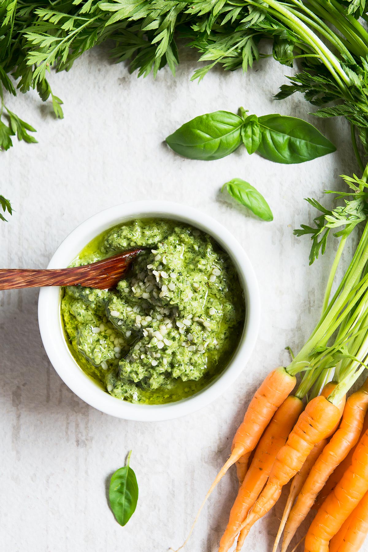 Carrot Top Pesto with Seeds