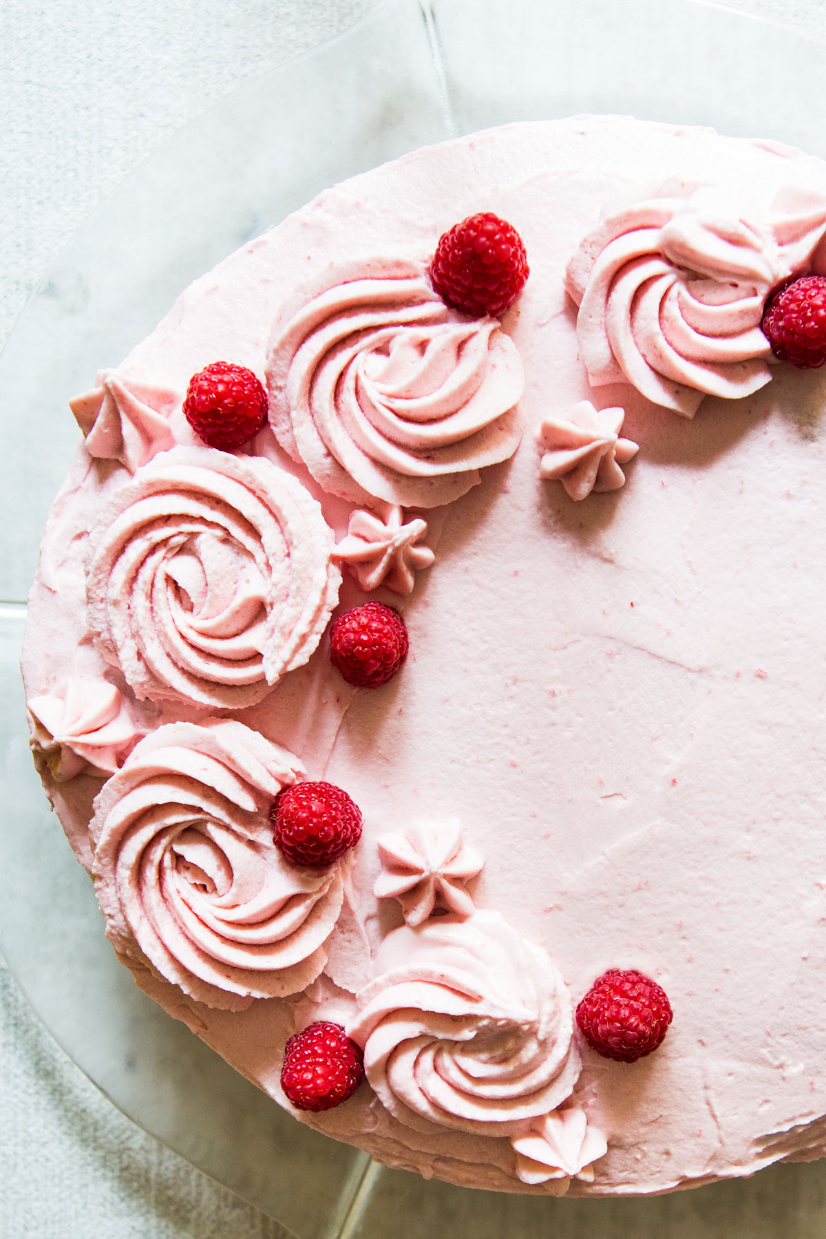 Overhead Vanilla Raspberry Cake