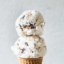 2 Chocolate Peanut Butter Ice Cream Scoops in a cone