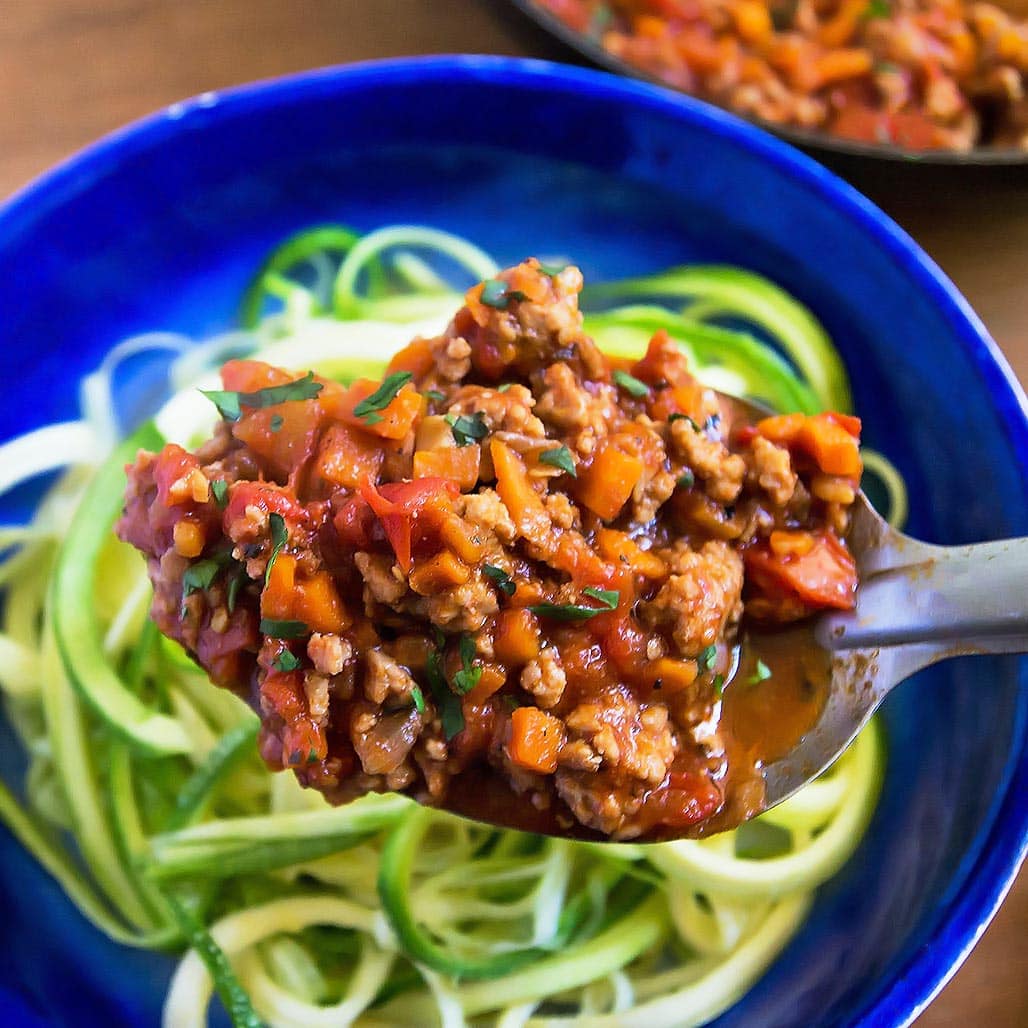 Healthy Bolognese Over Zucchini Noodles