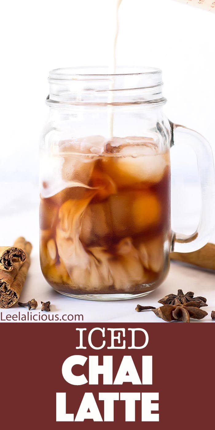 mason glass mug with chai iced latte