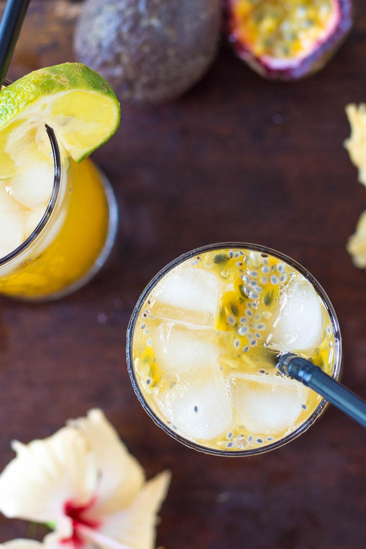 Two glasses of passion fruit lemonade