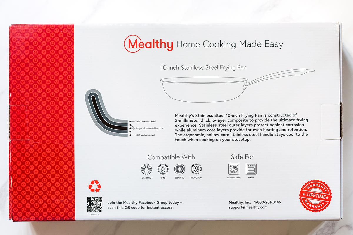 Info on box of Mealthy Frying Pan
