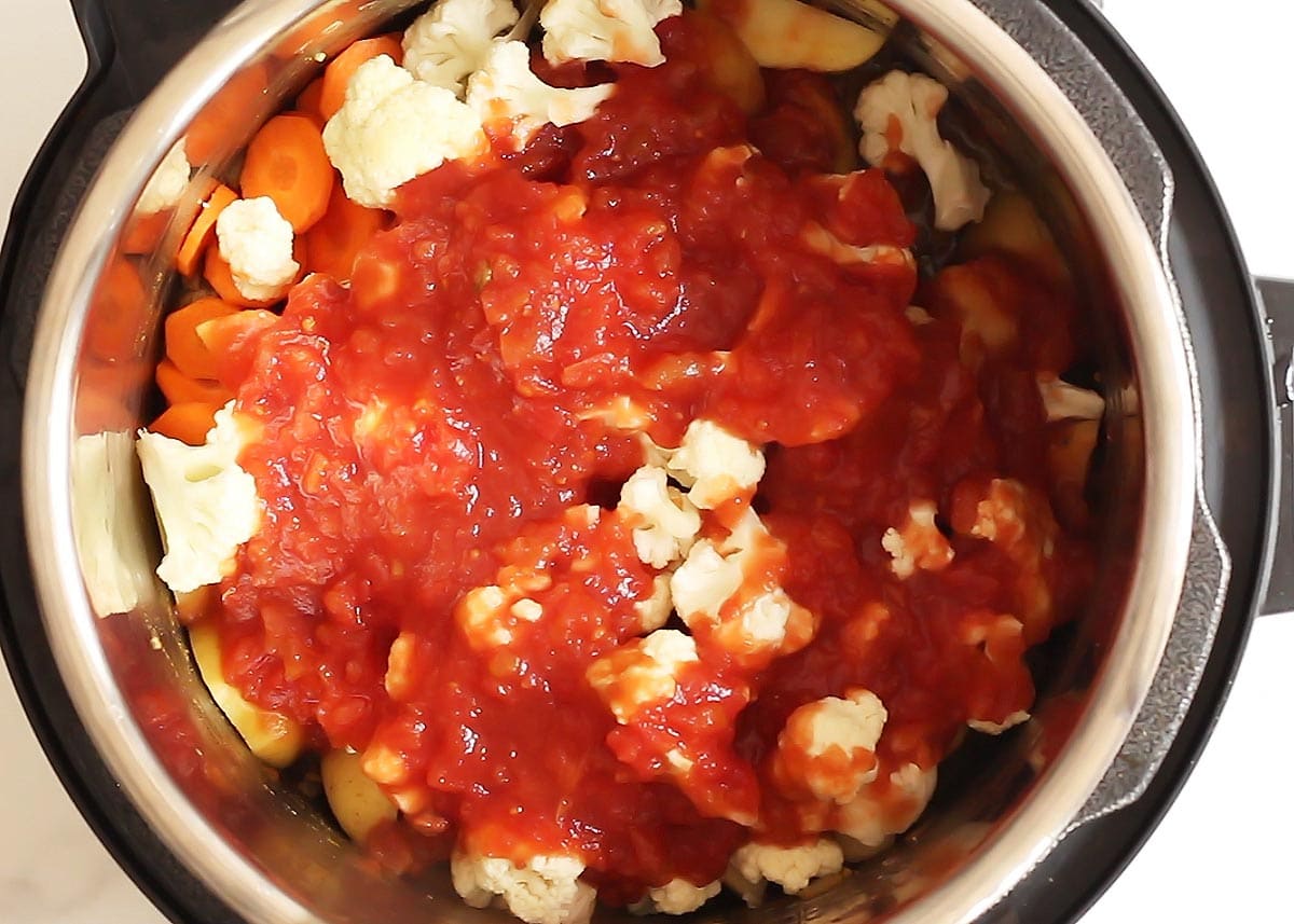 Vegetables and Tomatoes in Pressure Cooker