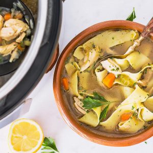 Chicken Noodle Soup in Instant Pot and bowl