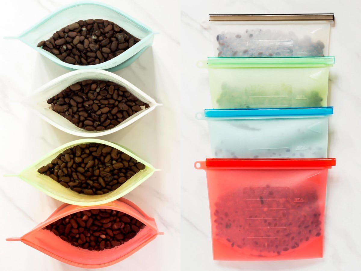black beans in silicone storage bags