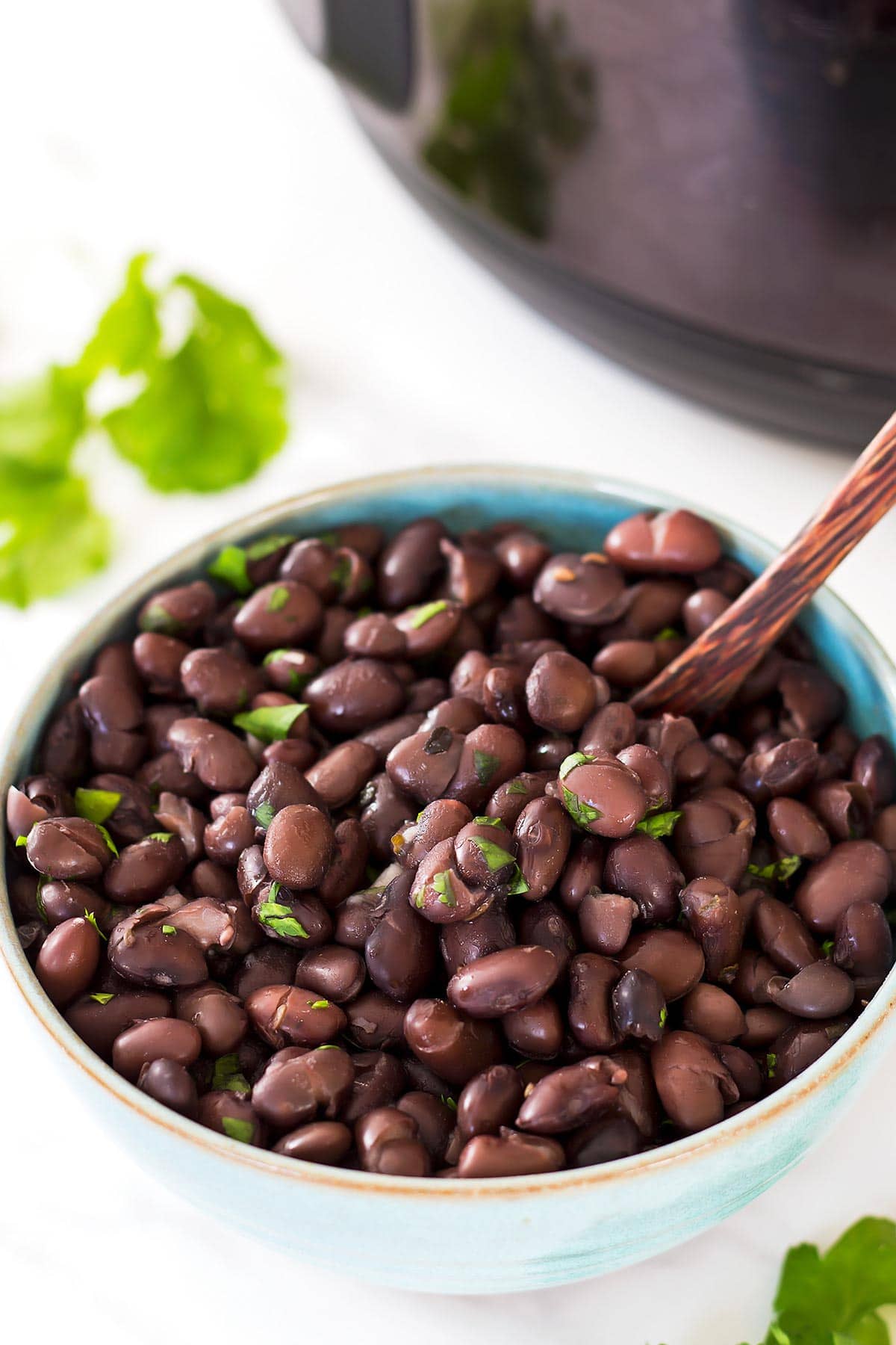Instant Pot Pressure Cooker Black Beans from Scratch in blue bowl