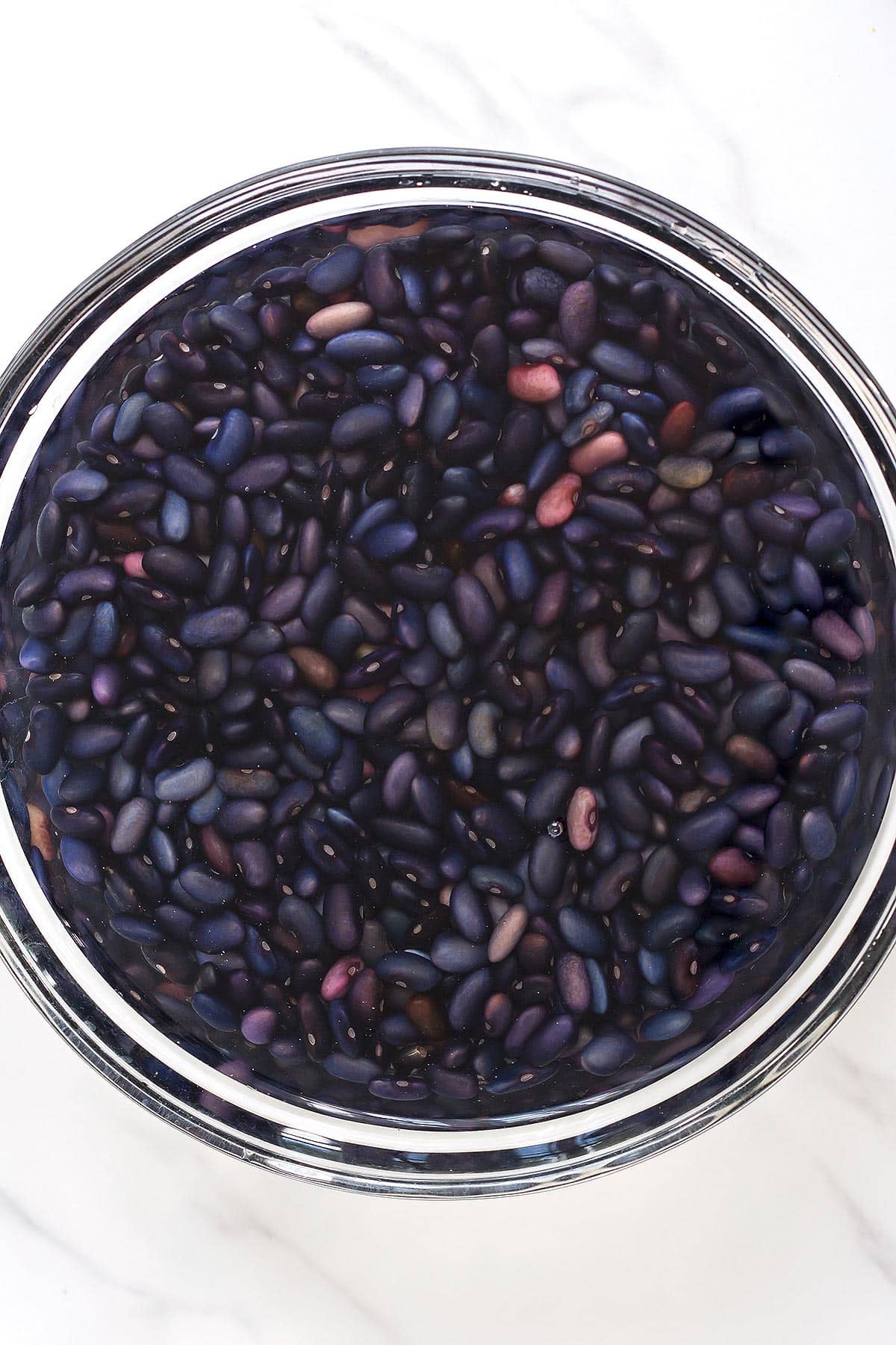 Soaked black beans in water