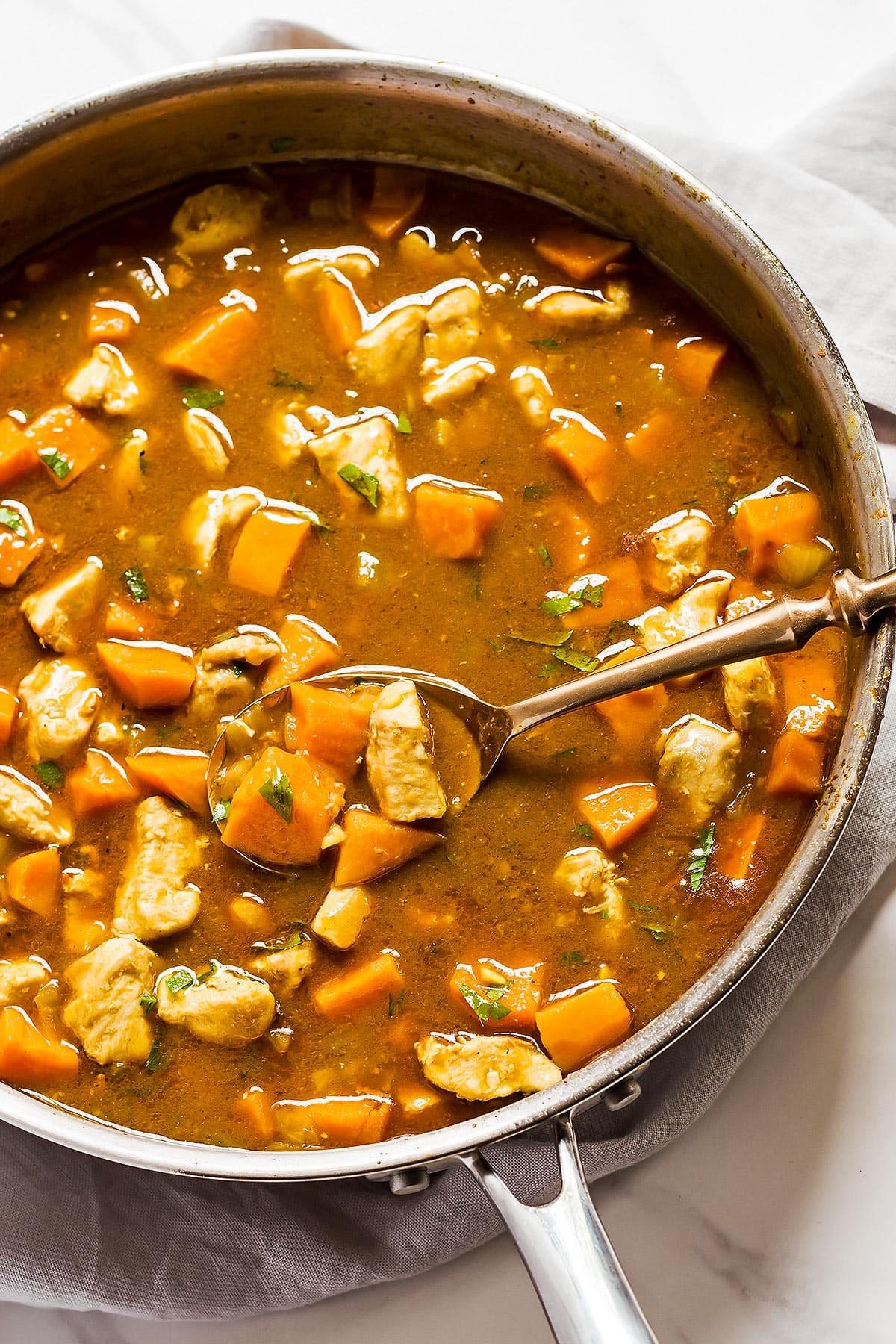 Sweet Potato Chicken Curry in Pan