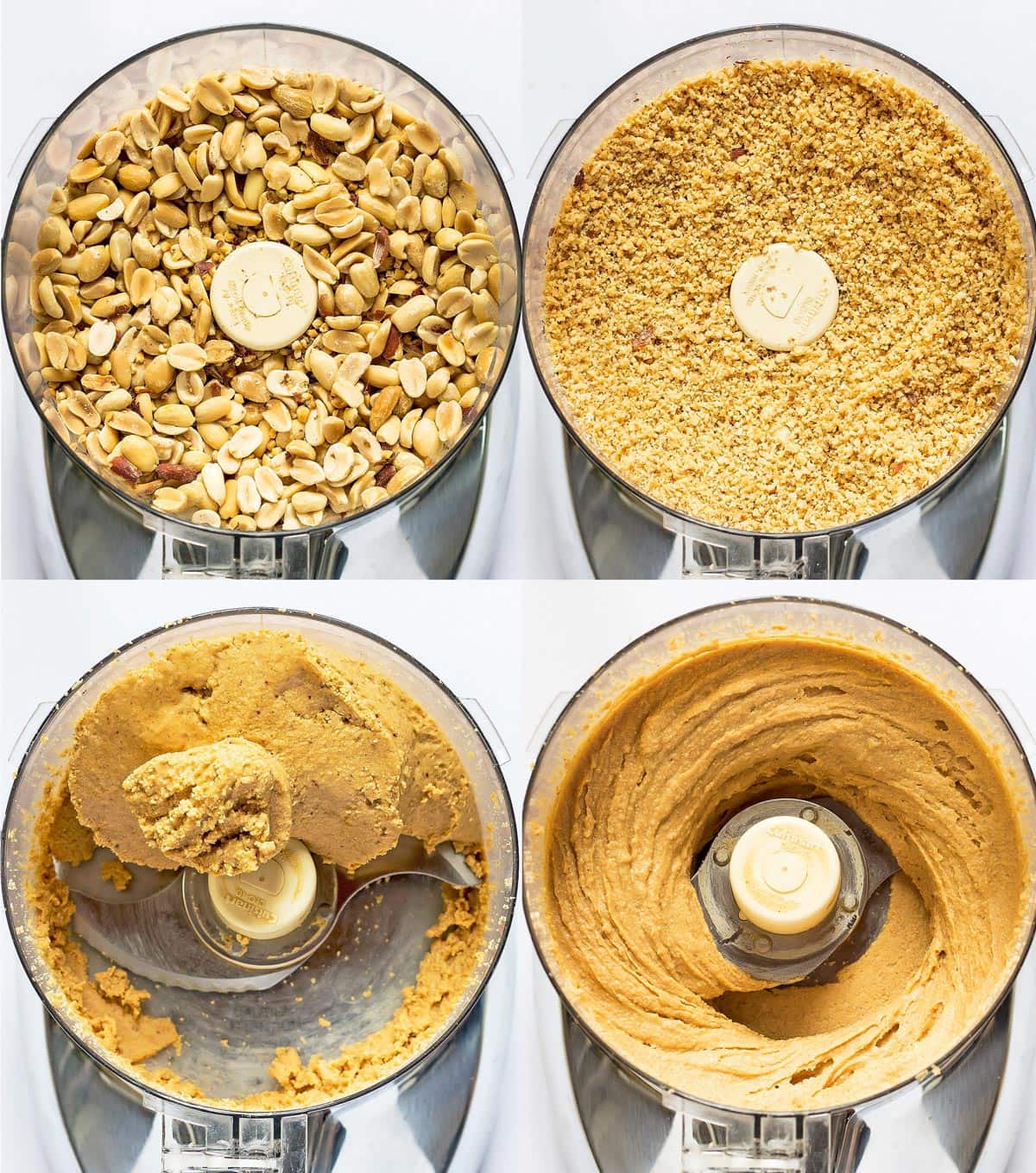 Stages of making peanut butter