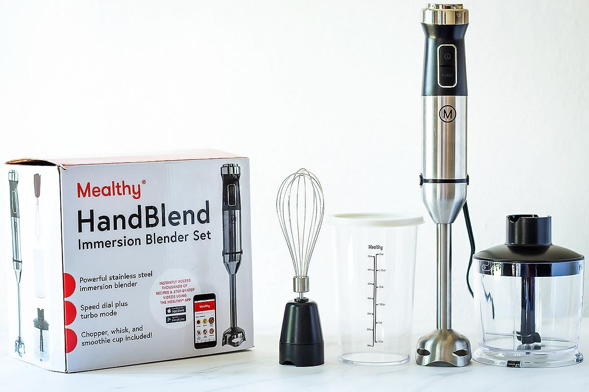 Mealthy Hand Blender Box and included components