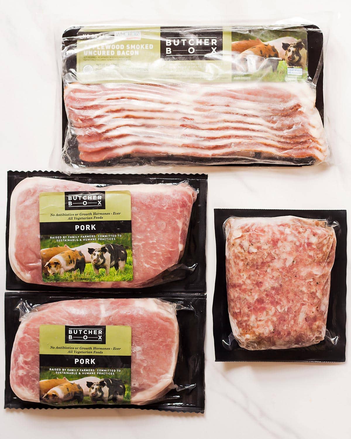 ButcherBox Heritage Pork chop, sausage, bacon