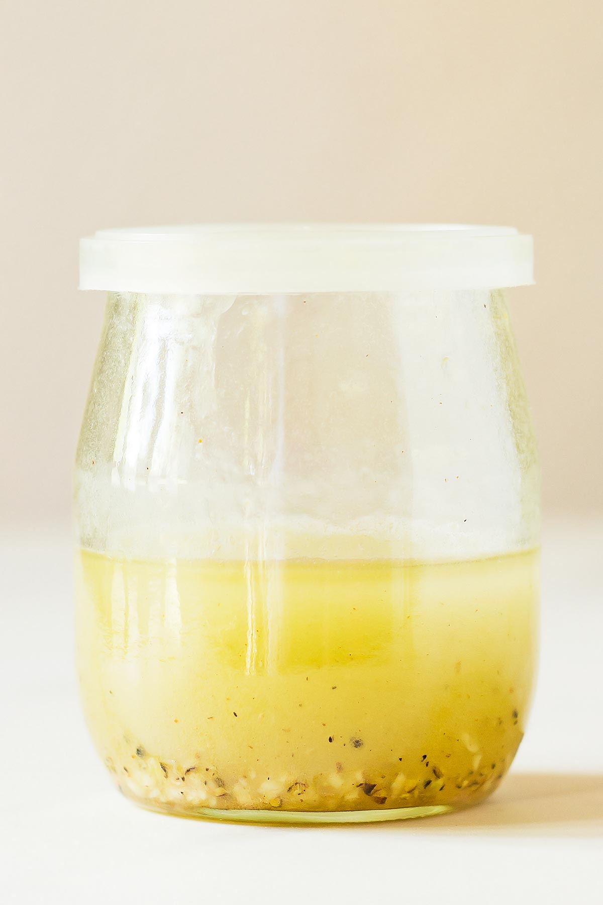 Dressing for tabbouleh in small glass jar with lid