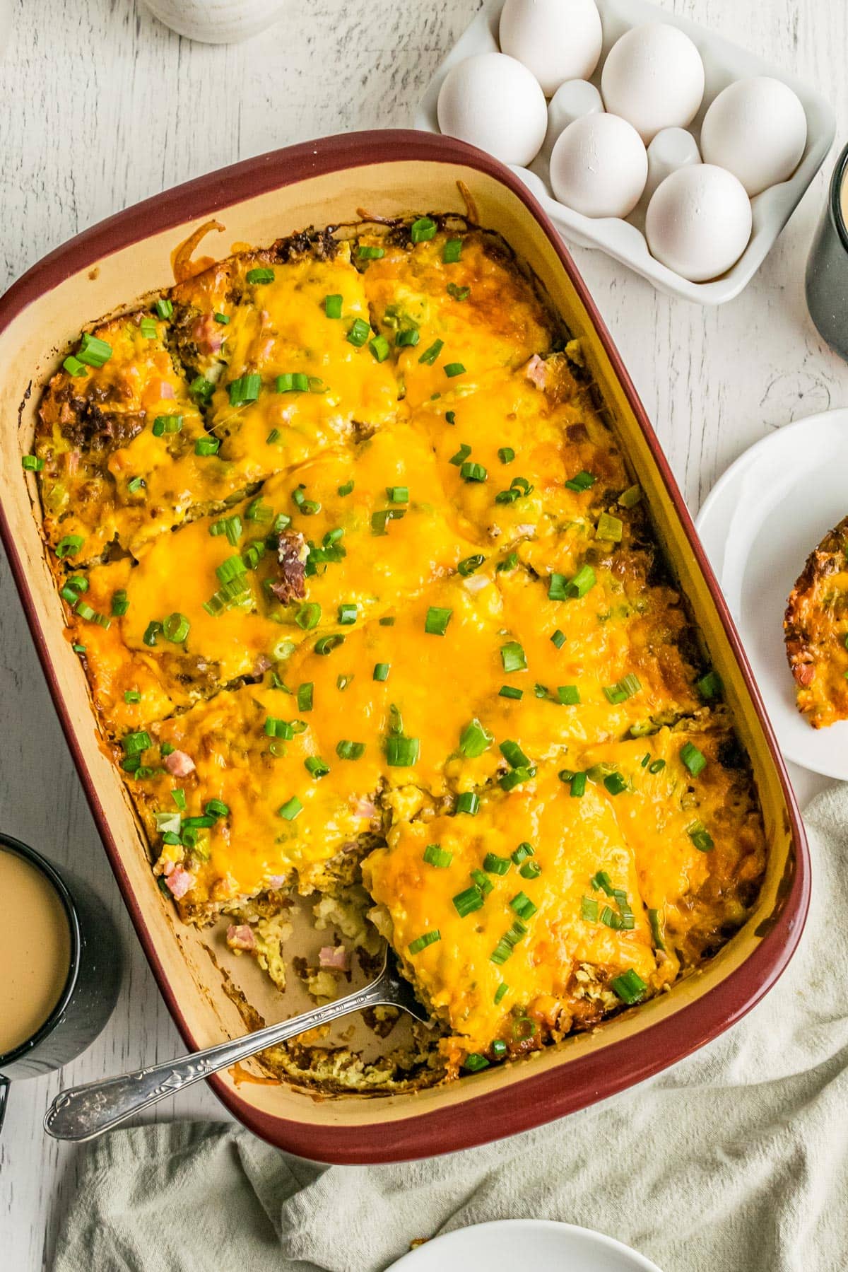 Sliced Overnight Breakfast Casserole with Hash Browns
