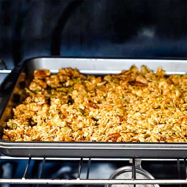 pumpkin seed granola in oven