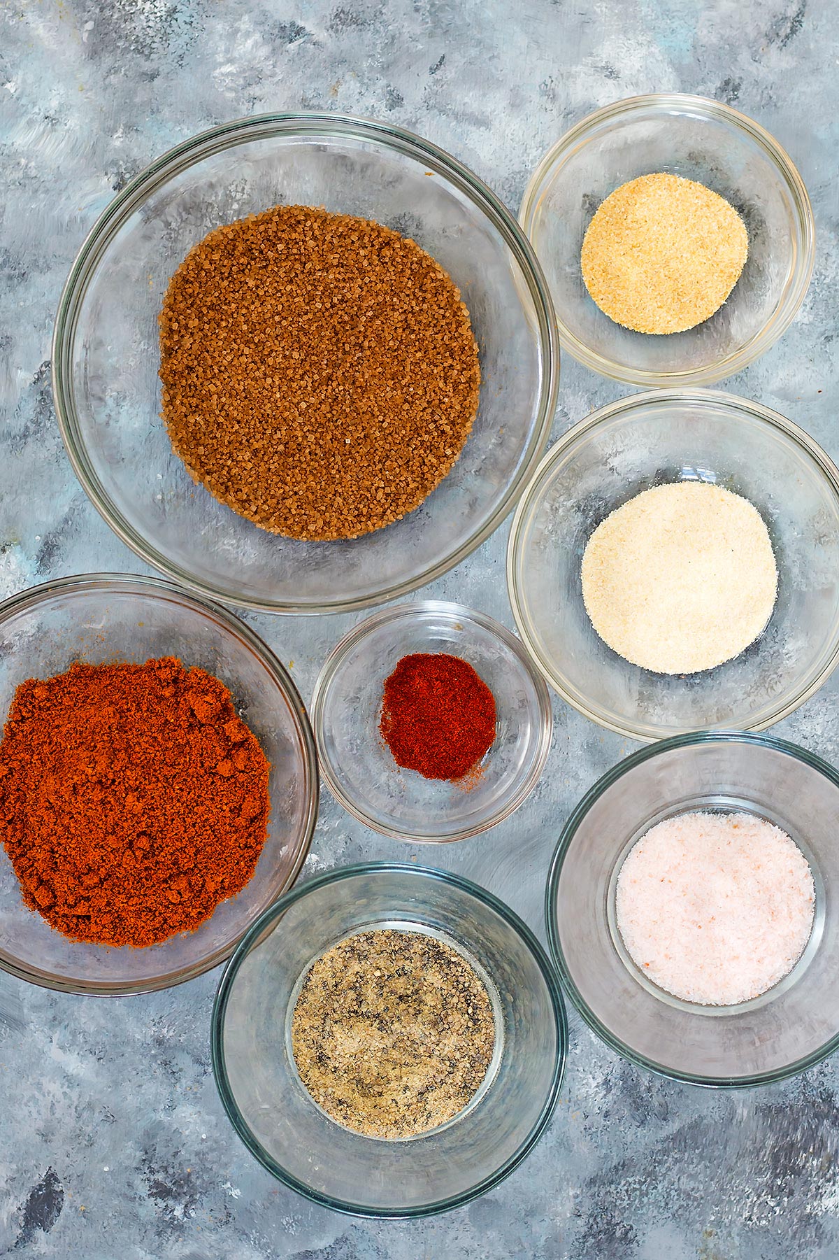 Dry Rub Ingredients in individual bowls