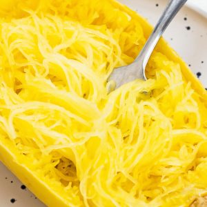 Cooked Instant Pot Spaghetti Squash on Plate