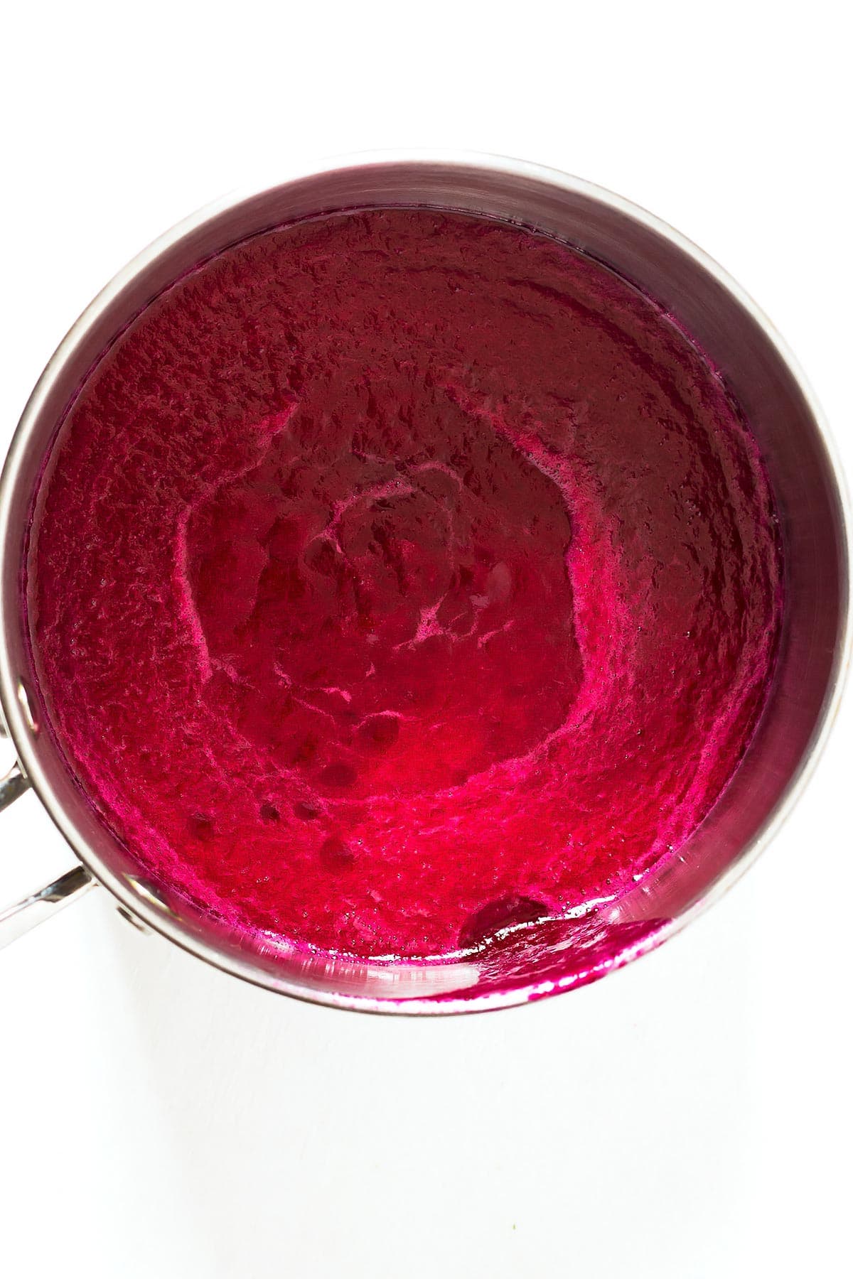 Prickly Pear Syrup in saucepan